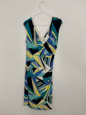 Lauren Ralph Lauren knee length dress faux wrap ruched geometric pastel sz 12